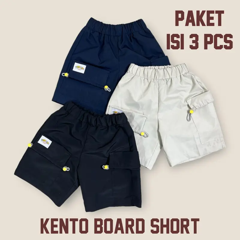 Paket Hemat 3 pcs Kento Board Short Celana Pendek Anak Bawahan Anak Unisex - Cargo Kids Pakaian Fashion 0