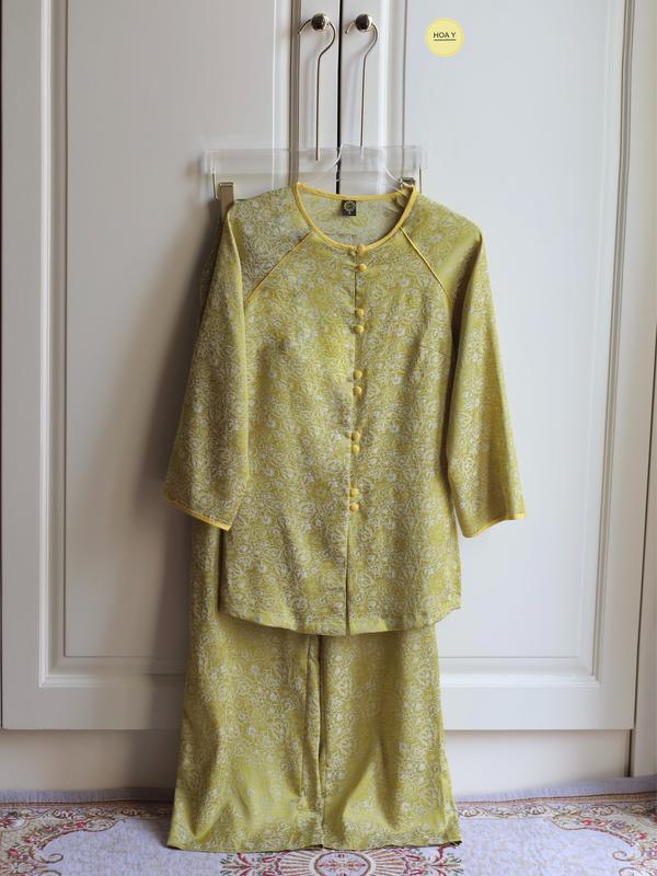 DL157 GẤM VÀNG HOÀNG KIM Họa Y bộ Đồ Lam Đi chùa - Nữ - phật tử Chất lụa- bigSize trung niên phục trangphục truyền thống pháp phục thiết kế cao cấp áo bà ba big size tràng việt dài mặc tết mới nhất hoa mai