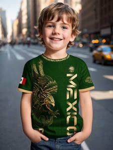 Camiseta infantil con águila azteca de México, camiseta gráfica de verano para niño de manga corta, ropa casual de ajuste entallado, prenda temática de México