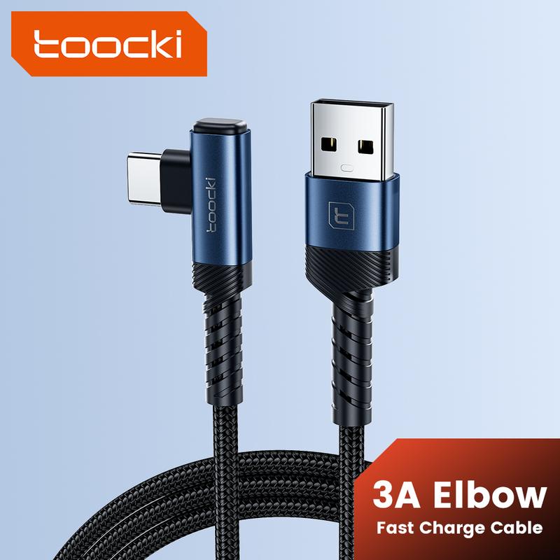 Toocki 100W/60W Type C To Type C Cable Fast Charging USB To Type-C Charger Cord 90 Degree Elbow PD Data Wire 2-in-1 A/C To C Elbow Braided Wire 2