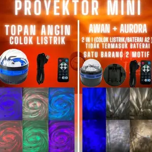 LAMPU PROYEKTOR MINI LANGIT /MODEL TOPAN ANGIN/AWAN / GONTA GANTI WARNA PAKAI REMOT/LAMPU TIDUR LED Kuning lampu  disco aesthetic lampu  aurora  kamar.. Baterai