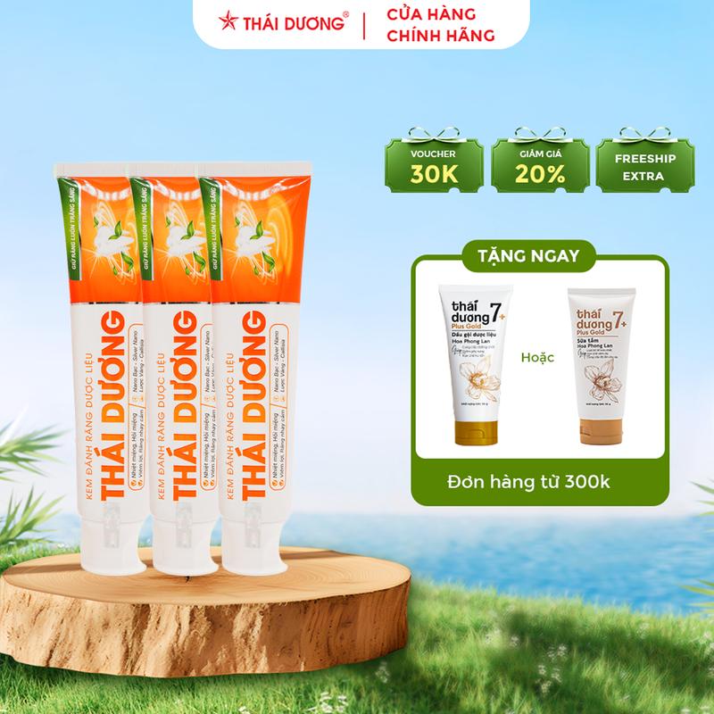[HCM- Mua 3 tặng 1] 03 Kem đánh răng dược liệu thái dương (Hộp 01 tube x 150g) Tặng 01 tube dầu gội hoặc sữa tắm Thái Dương 7 Plus Gold (Tube 50g)  - Sao Thái Dương