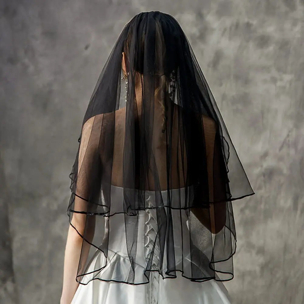 Kerudung Pengantin Hitam Simple Wedding Veil Aksesoris Jilbab Pengantin Perlengkapan Wedding