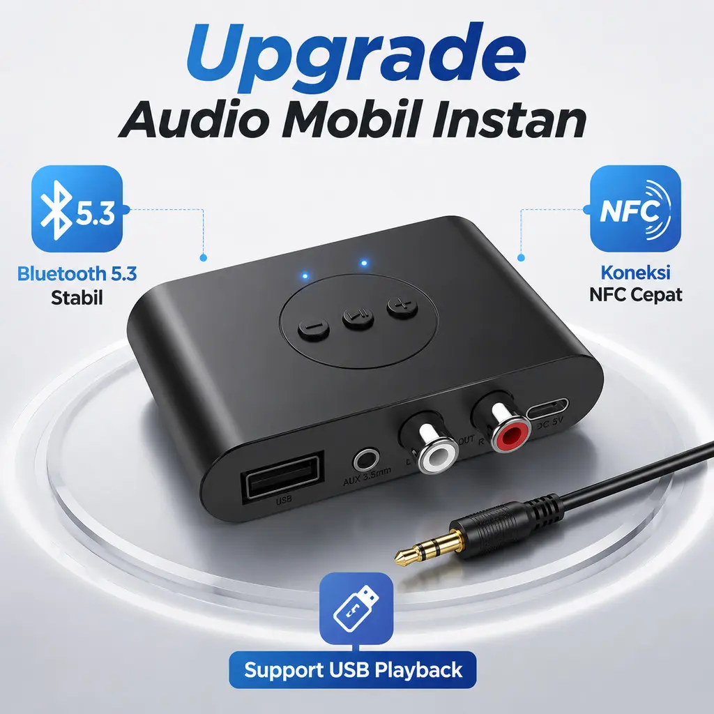 Penerima Audio NFC Bluetooth 5.3 RCA 3.5mm USB Disk AUX Stereo Musik Adaptor Nirkabel Dengan Mikrofon Untuk Speaker Mobil