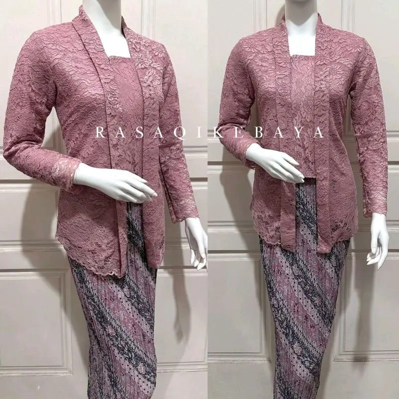 Set Kebaya Kutubaru Brokat/Kutubaru Floy Kartini Panjang Dress Wanita Baju Kondangan Remaja - Dewasa, Pesta, Setelan, Atasan, Katun Tunik Wisuda Hitam Bawahan Semi Silk 6