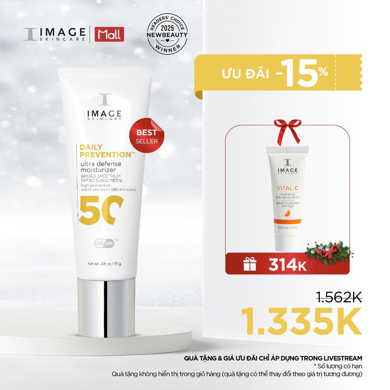  Kem chống nắng XOSM cho da hỗn hợp nám lão hóa IMAGE Skincare - DAILY PREVENTION ultra defense moisturizer SPF 50 73g 