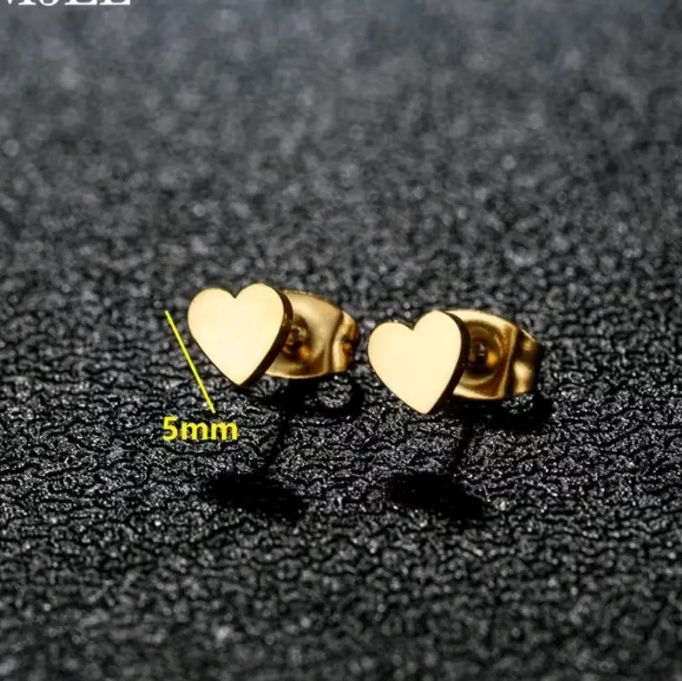 Anting tusuk titanium anti karat motif bintang, hati dan permata Gold