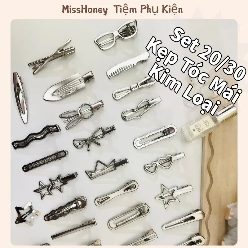 Set 30 Cái Kẹp Tóc Mái Kim Loại Đa Dạng Kiểu Dáng Phong Cách Y2K, Kẹp Mỏ Vịt Hot Trend Cho Nữ