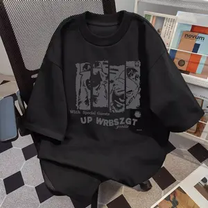 Baju Atasan Gaya Amerika T-shirt Katun Lengan Pendek Model Kerah Bulat dengan Desain Orang Potongan  Kaos Cetak Fit Nyaman Panjang Unisex Keren Muda Santai Sweater Wanita