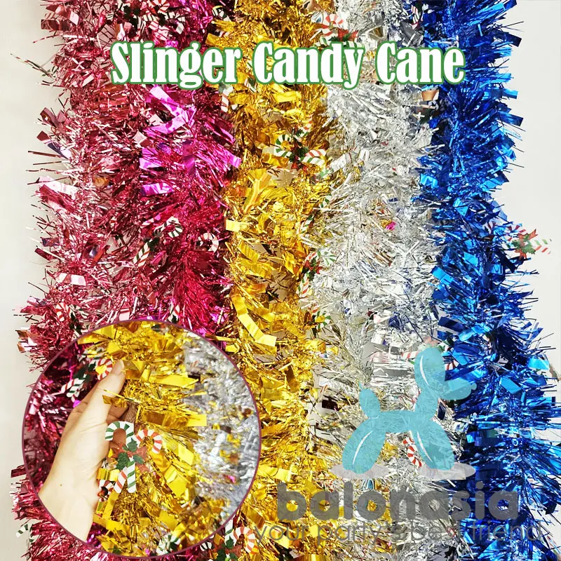 Slinger tinsel dekorasi hiasan pohon natal garland Tinsel candy cane snow putih