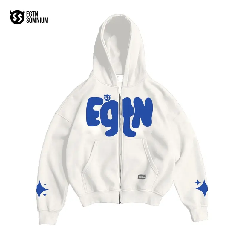 EGTNSOMNIUM - Jaket Sweater Hoodie Boxy Zipper EGTN WHITE Original Distro Pria Dan Wanita Pullover High Quality Warna Putih Katun Fleece Tebal 280 gsm 1