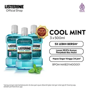 LISTERINE Cool Mint Mouthwash 500ml (PAKET ISI 3) - Cairan Obat Kumur Mulut Antiseptik