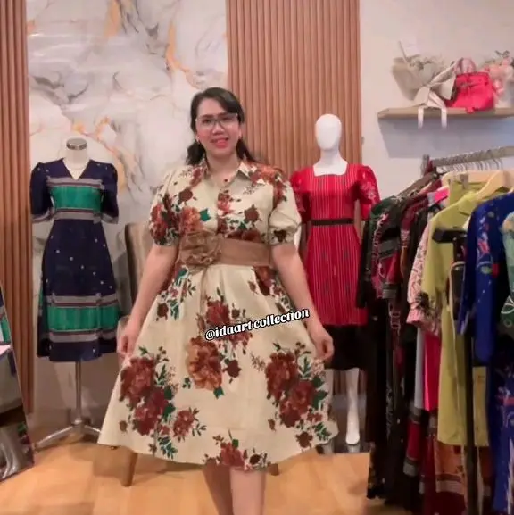 DRESS LINEN BUNGA MAWAR CANTIK ELEGAN DAN MEWAHH 4