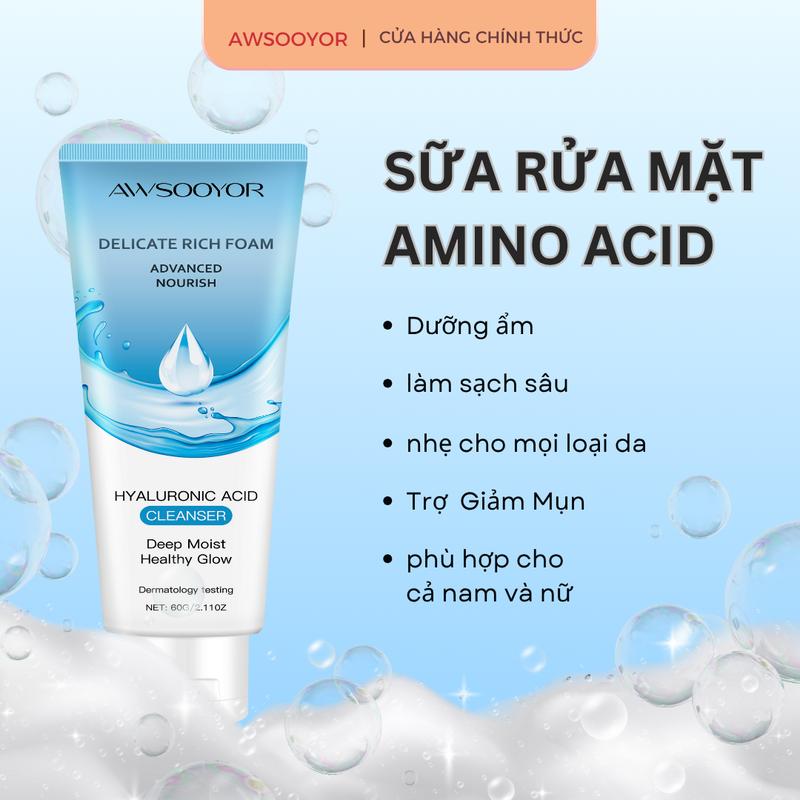 [SKINCARE] Sữa Rửa Mặt Amino Acid AWSOOYOR Kem Rửa Mặt Dưỡng Ẩm 60g Hỗ Trợ Làm Sạch Dịu Nhẹ Và Dưỡng Ẩm Da Dành Cho Cả Nam Và Nữ