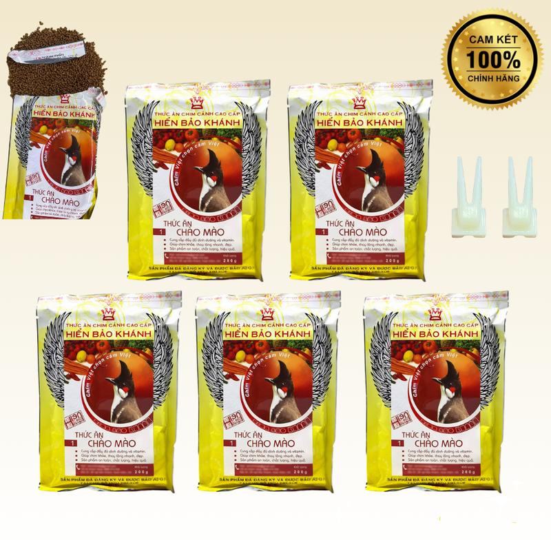 5 Gói Cám Hiển Bảo Khánh Số 1 Thức ăn cho chim Chào Mào gói 200g Tặng kèm 2 xiên nhựa