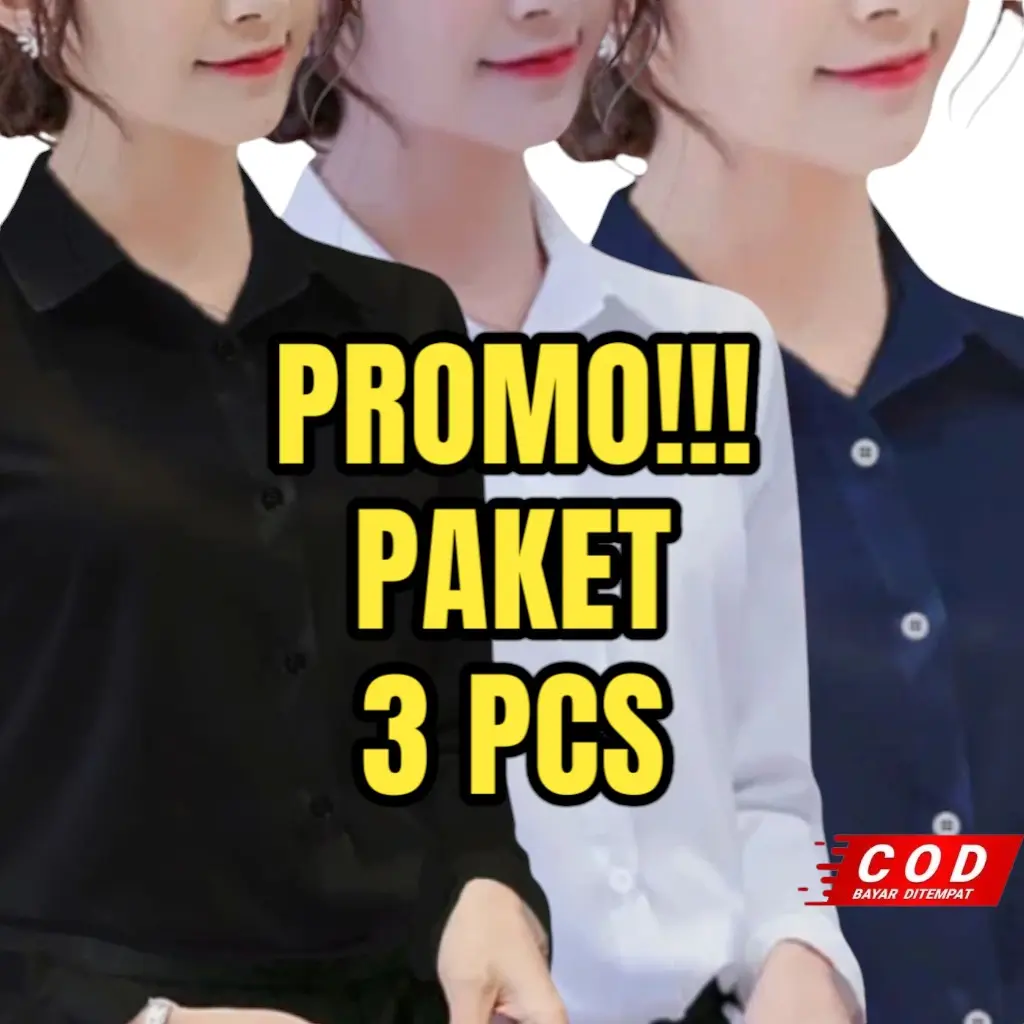 PAKET 3 PCS KEMEJA PUTIH WANITA SLIMFIT BASIC FORMAL KERJA KANTOR KATUN PREMIUM