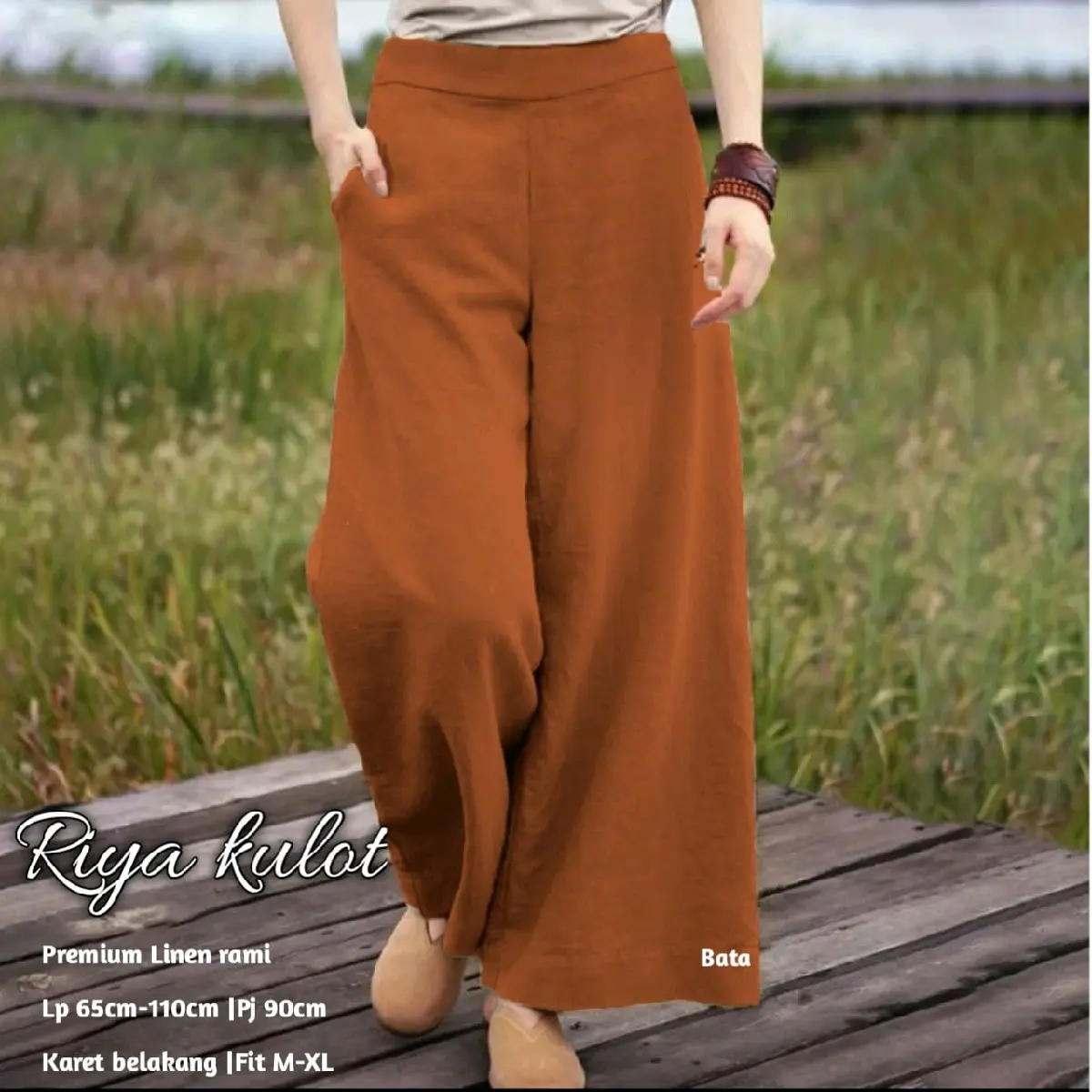 Bajoe.koe - Riya Celana Kulot Wanita Panjang Santai Linen