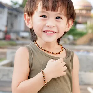 Amber Buddy | XR42M2  Kalung & Gelang Bayi Baltic Amber Multicolour Black Glossy - 32cm & 14cm