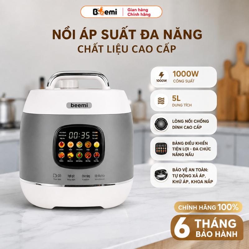 Nồi Áp Suất Điện Đa Năng 5L, Nồi Cơm Điện Cao Cấp Công Suất 1000W Áp Suất Cao 10 Chế Độ Nấu