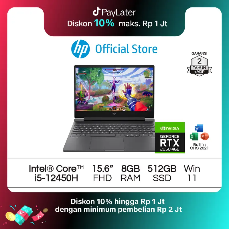 Victus Laptop Gaming HP Intel Core i5 Gen 12 NVIDIA GeForce 8GB RAM 512GB SSD Silver Windows 11 Home 15.6 Inch Garansi 2 Tahun Official 0