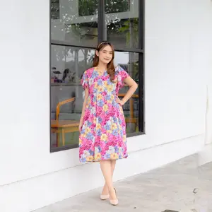 Dress Mysha Dewi Sri Wanita Dewasa Bahan Katun Rayon Viscose Diamond Motif Cantik Model Rample Nyaman Dipakai Harian