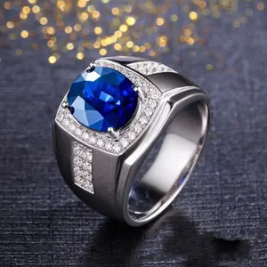 Cincin Warna Platinum Safir Berlian Perhiasan Fashion Perak Baja Titanium Zirkon Kristal Biru Pria Wanita Pernikahan Rings