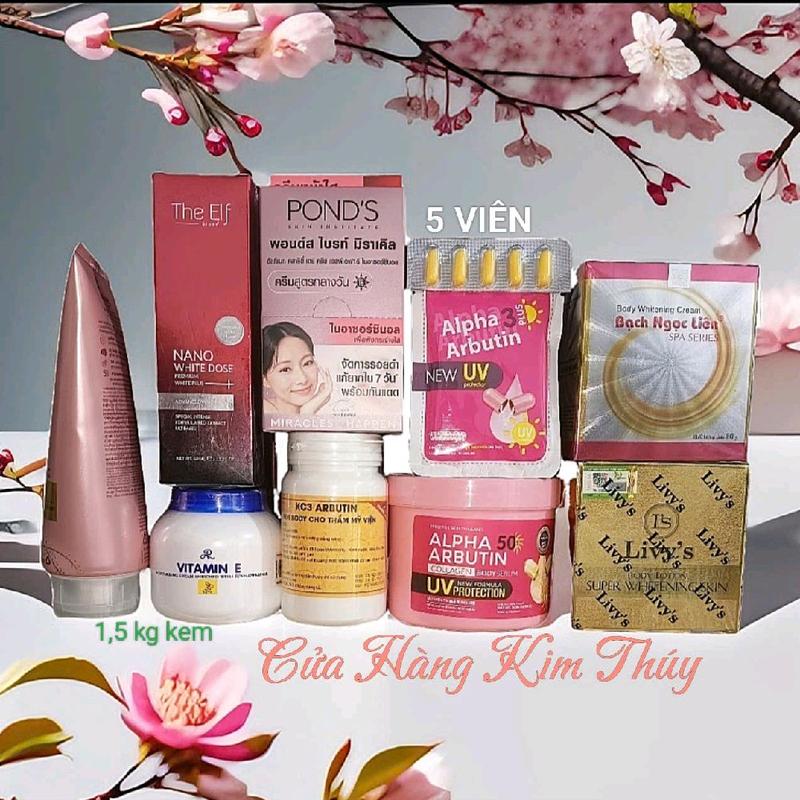 [9 Món] Bộ Sản Phẩm Kem Trộn Bạch Ngọc Liên+.... Bộ ~1,6kg kem hỗ trợ Làm Đẹp Da  Dưỡng Trắng Da Body Dưỡng Body Vitamin E duong  trang