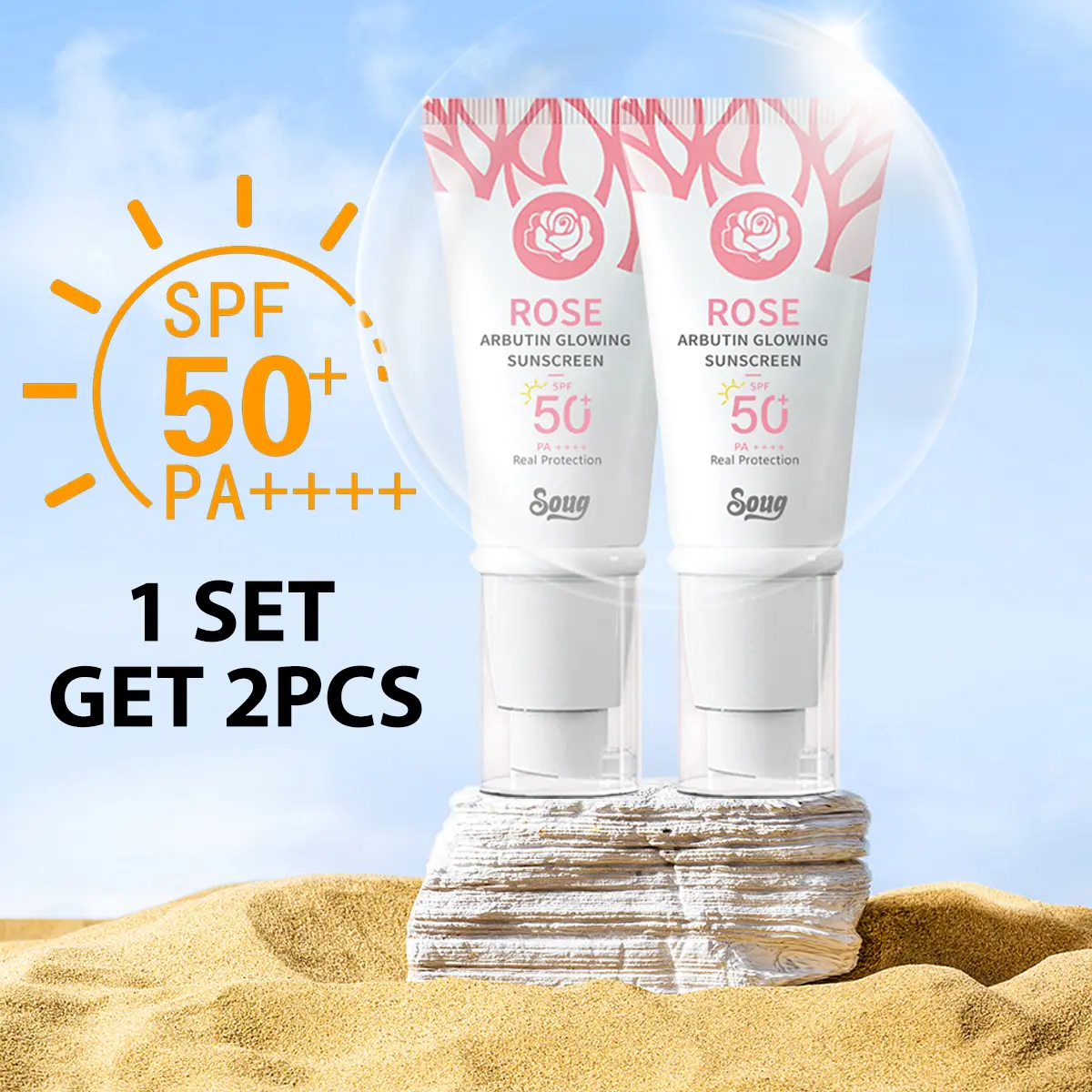Kem Chống Nắng Arbutin Hoa Hồng, Bộ 2 Cái, Kem Phát Sáng, SPF50 +, Làm Sáng Màu Da