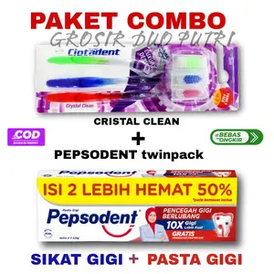 PAKET GIGI BERSIH PEPSODENT twinpack 2x225g + sikat cristal clean isi 3 TERMURAH