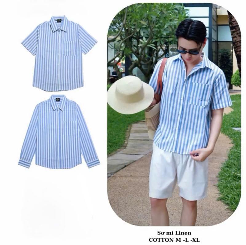 HotTrend Menswear Áo Sơ Mi Nam Nữ Tay Ngắn Kẻ Sọc Chất Liệu Linen Form Rộng Mẫu Mới Nhất COTTON M-L-XL
