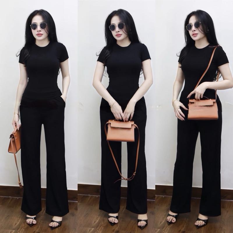  Bộ Tay Ngắn Áo Ôm 05 THUN LẠNH Quần Ống Rộng Cotton Nữ Women 