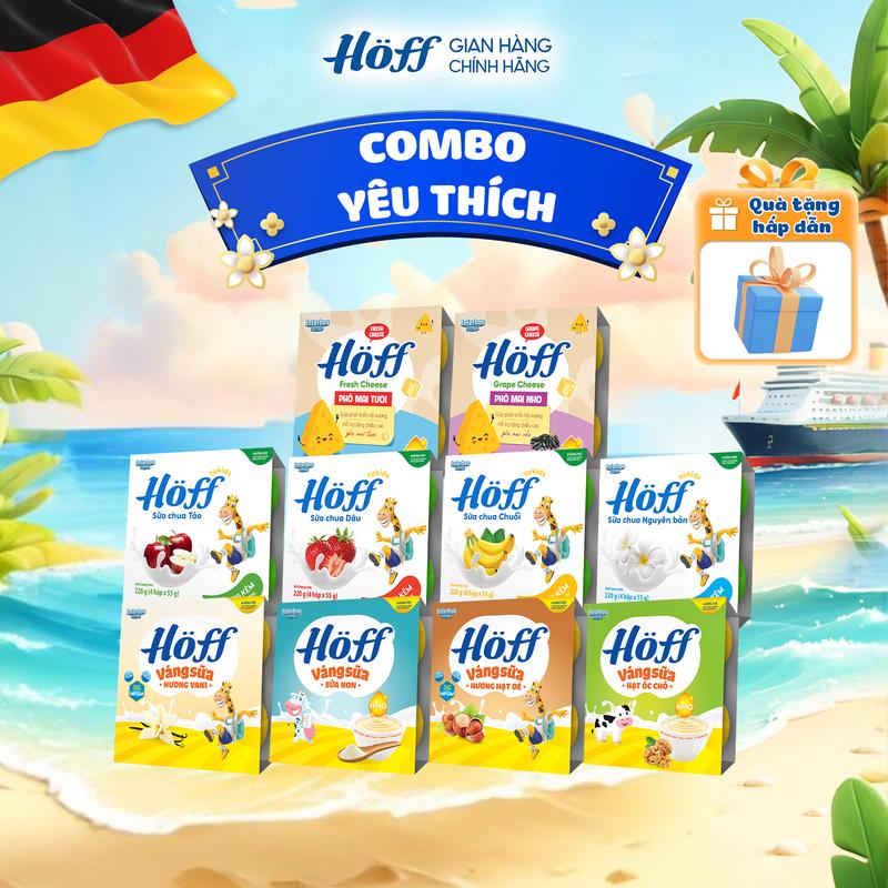 Combo YÊU THÍCH Sữa chua Váng sữa Hoff bổ sung: canxi, kẽm, HMO, MFGM, vitamin , men vi sinh cho bé hỗ trợ phát triển trí não, chiều cao, hệ miễn dịch 12 lốc (48 hộp x 55g)
