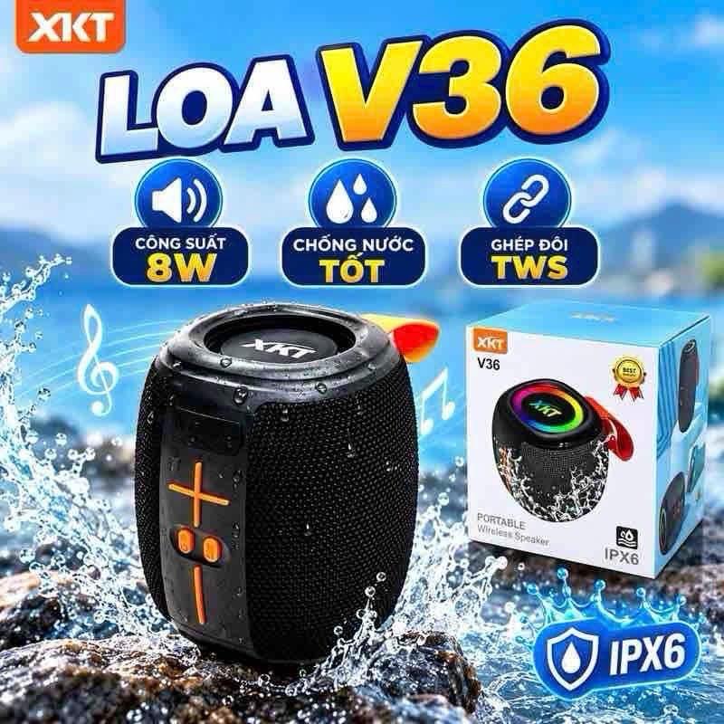 Loa Bluetooth Không Dây V36, Bass Mạnh, Công Suất Cao Chống Nước, LED Nháy Theo Nhạc