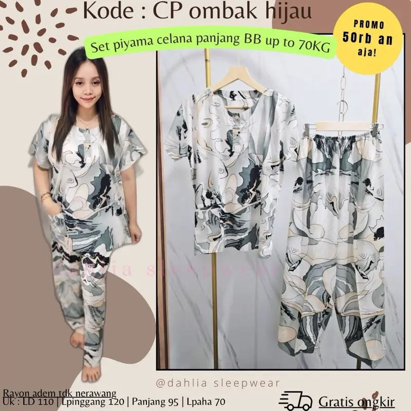 CP ombakhijau + piyama pendek/panjang tulis warna