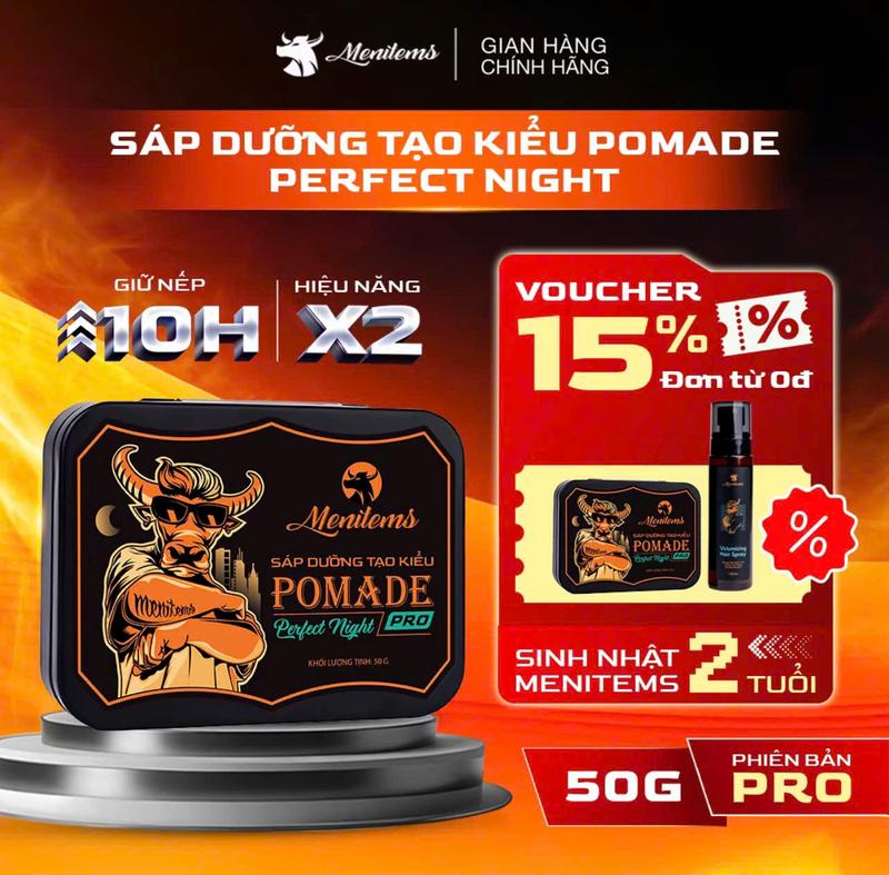 Sáp vuốt tóc Menitems, Perfect night 50g, 100g, giữ nếp, tạo kiểu lên đến 10H lưu hương lâu nước hoa