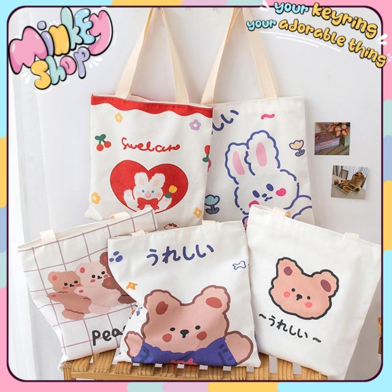  Túi xách vải canvas hoạ tiết hoạt hình caro dễ thương kích thước 23*22cm túi tote nữ nhiều mẫu-Minkey 