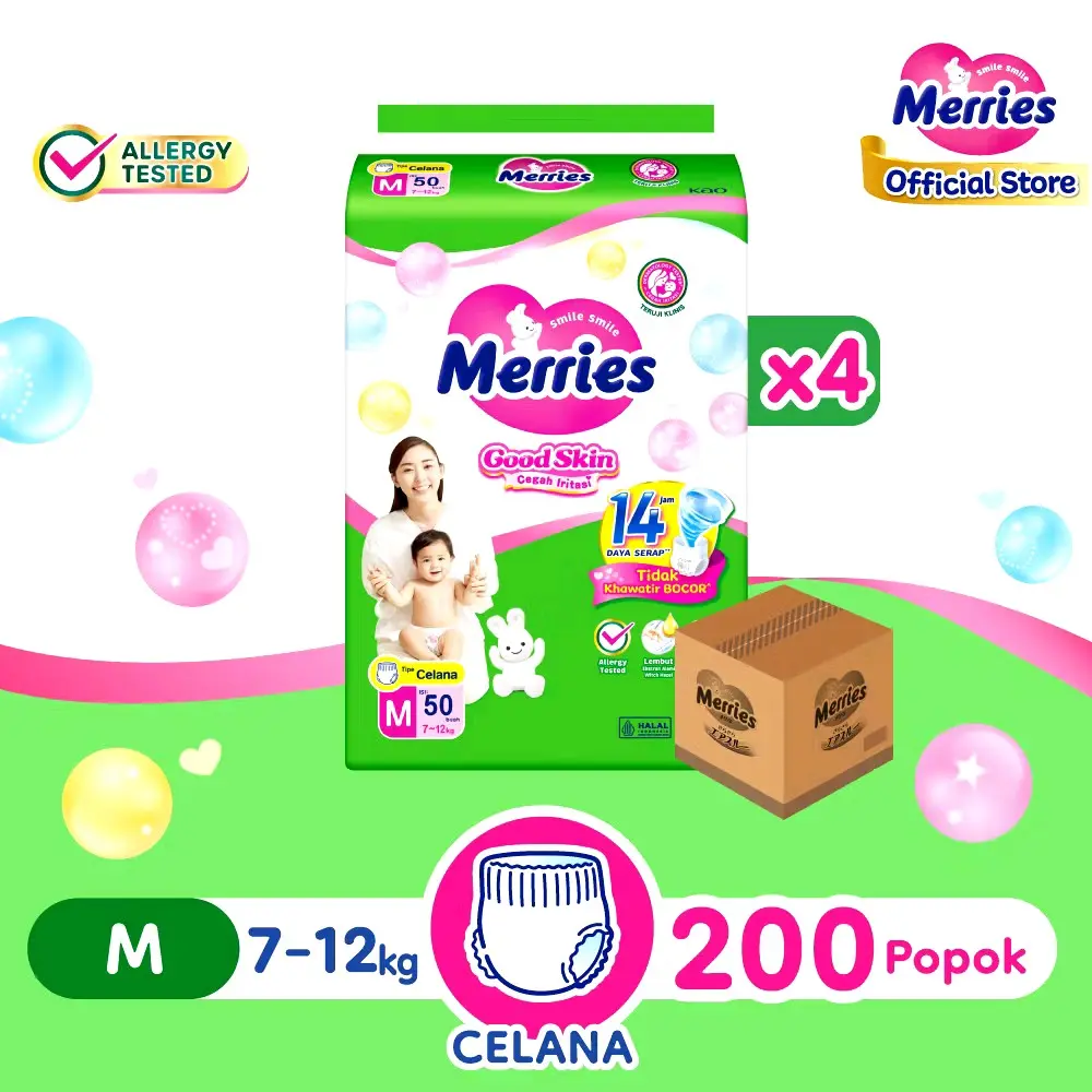 1 Karton/4ball Merries Jumbo Pants Good Skin M-XXL Popok Bayi