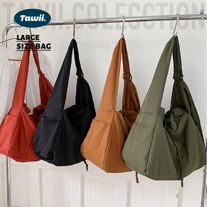 Tawii.Large Drawstring Shoulder Bag Canvas Messenger Bag For College Daily Use Unisex Korean Fashion Stylish Spacious