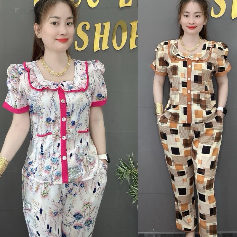 ĐỒ BỘ, BỘ TIỂU THƯ CỔ VUÔNG,VÃI LỤA MAINGO MỀM MỊN,TAY NGẮN,QUẦN DÀI ,SIZE TỪ 40-75KG