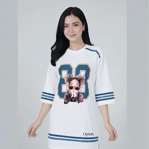 Oyrich Baju Atasan Wanita Lengan 7/8 Variasi list pundak dan Sablon Unik 88