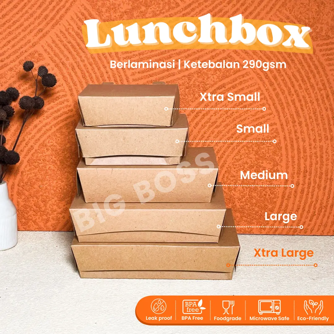 [ISI 25PCS] Lunch Box Paper Kraft Coklat Laminasi Ukuran XS/S/M/L/XL Tebal 290gsm
