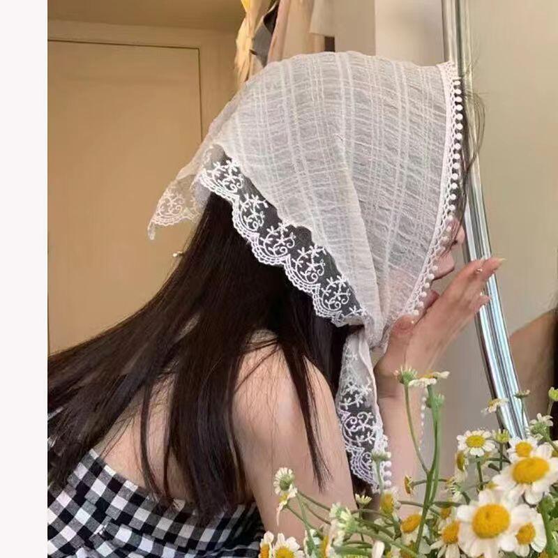 Product Introduction of Khăn Quàng cổ Quàng Cổ Ren, Phong Cách Ins Hàn Quốc, Dành Cho Nữ, Thiết Kế Cổ Điển Dây Đeo Tam Giác, Túi Tóc, Mũ Khăn Trùm Đầu, Thích Hợp Cho Du Lịch Và Chụp Ảnh, Băng Đô, Phụ Kiện Khăn Xếp 2