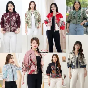 JAKET BOMBER FAIRA BATIK 108/364 MODERN ATASAN WANITA Katun Stretch Bunga Motif Crop Baju