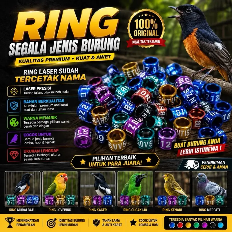 Ring Burung Perkutut,Merpati,Murai,lovebird,dll | sudah ada namanya tidak bisa request