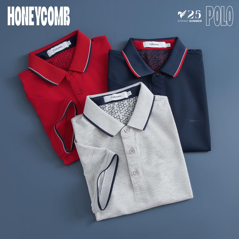 [LUXURY ITEM] Áo Polo Nam TORANO TP845 – Honey Comb Polo, bo kẻ, dễ mặc, nam tính, màu đen, Có Cổ Sọc Shirt Ngắn Tay