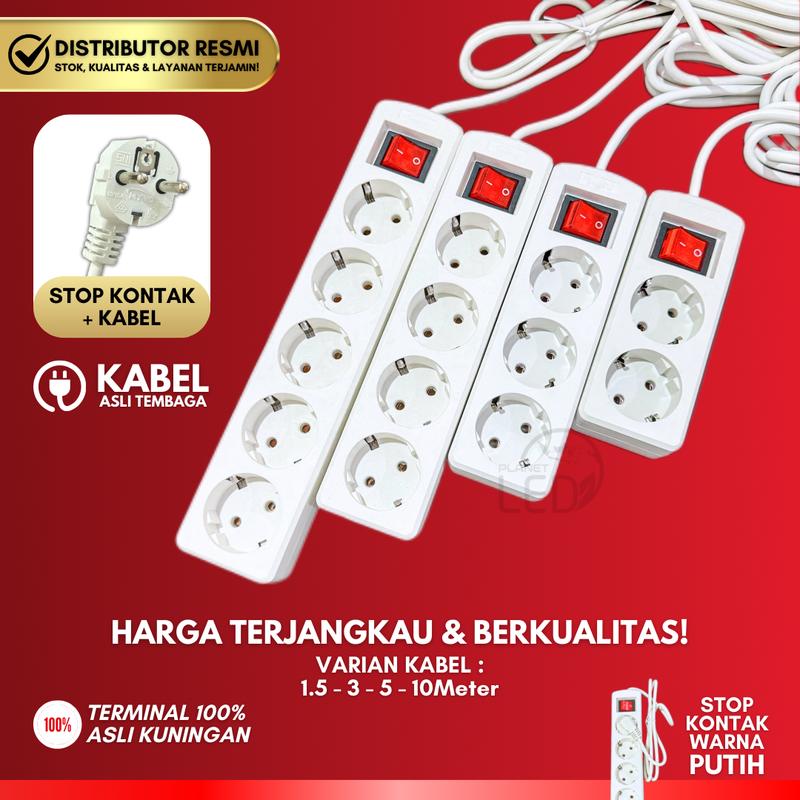 [GUNCANG 11.11] Stop Kontak Warna Putih 2/3/4/5 Lubang + Kabel Panjang ...