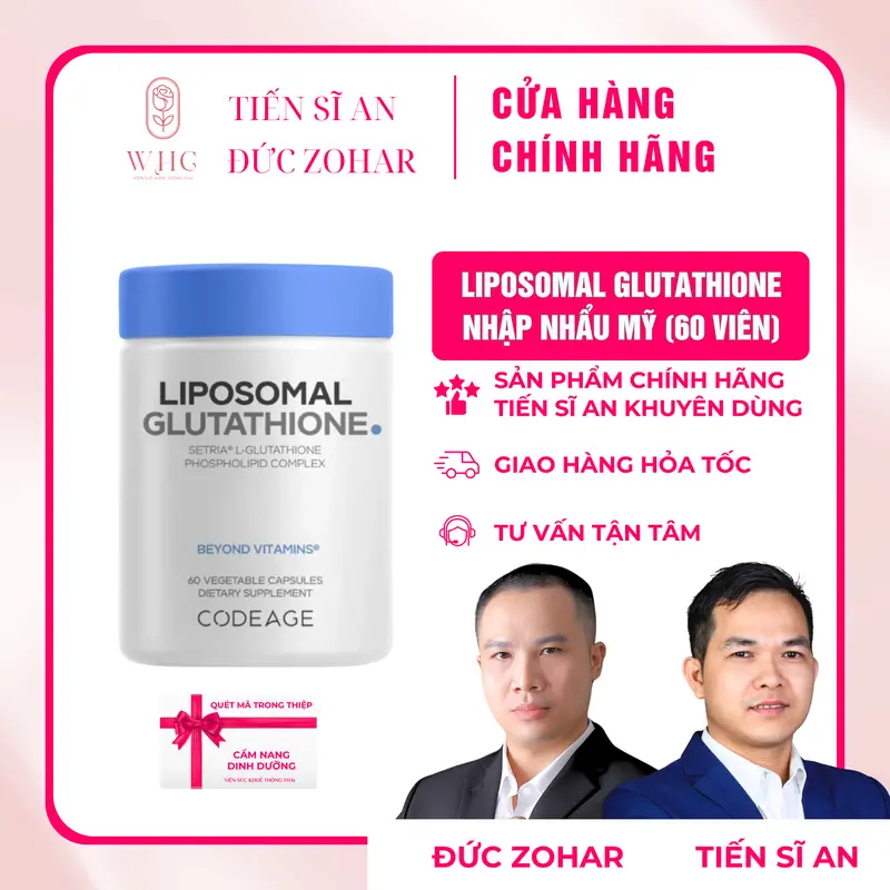 LIVE) Vin ung Liposomal Glutathione Codeage 500 - 1000mg, h tr sc kho  gan, h tr dng trng da, hp 60 vin + Cm nang dinh dng - TikTok Shop  Vietnam