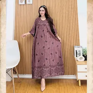 Dress Wanda Kain Rayon Busui Friendly Nyaman Desain Elegan dengan Motif Bunga dan Lengan Panjang