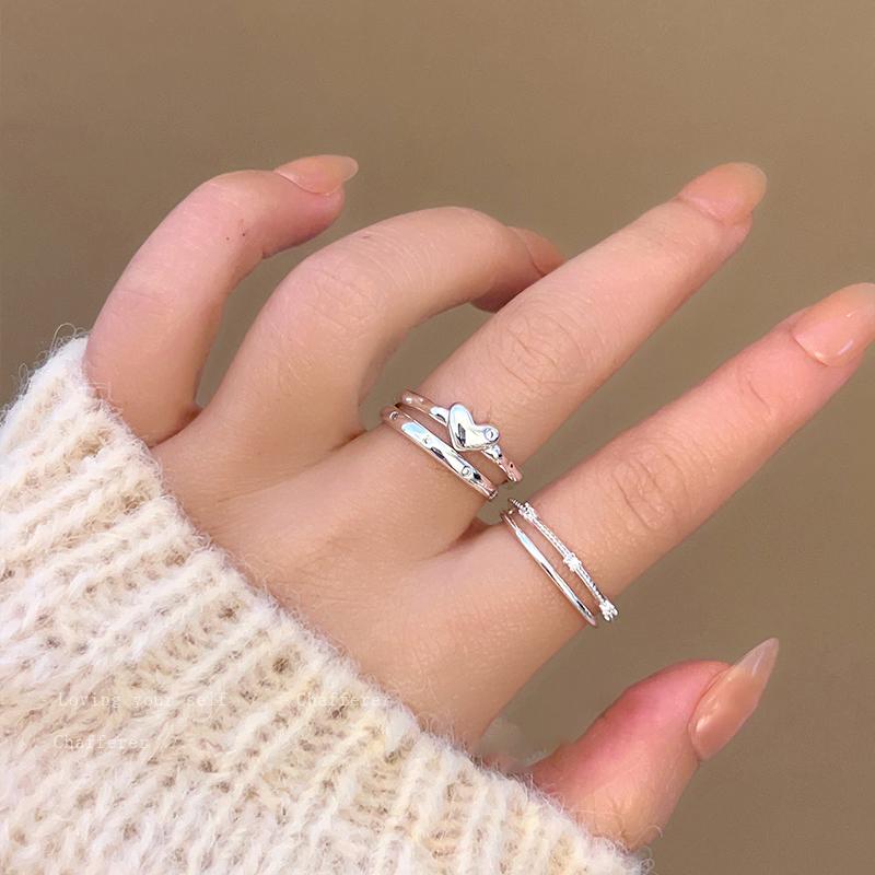 Nhẫn Mở Đôi Zircon, Thời Trang Phong Cách Hàn Quốc Của Tình Yêu, Dành Cho Phụ Nữ Và Học Sinh, Thiết Kế Tinh Tế Thích Hợp Làm Quà Tặng Sinh Nhật, Ins Exquisite 7