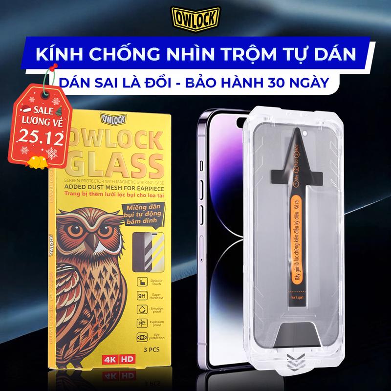 Kính Cường Lực Chống Nhìn Trộm OWLOCK Cho iPhone XS 11 12 13 14 15 16 Pro Max Full Màn Hình Chống Vân Tay Cảm Ứng Mượt Chống Trầy Xước 9H Tặng Bộ Vệ Sinh Màn Hình